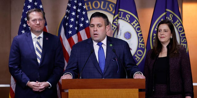 Rep. Anthony D'Esposito makes a brief statement during a news conference following a GOP caucus meeting at the U.S. Capitol on Jan. 10, 2023.