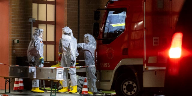 Substances found during the search are examined on the premises of the fire department in Castrop-Rauxel, Sunday, Jan. 8, 2023. 