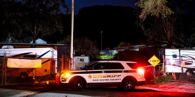Police tape from the San Mateo Country Sheriff's Office mark the parameter of the scene of a shooting, after a gunman killed several people at two agricultural businesses in Half Moon Bay, California, on Tuesday, Jan. 24, 2023.  