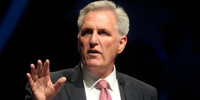 House Minority Leader Kevin McCarthy speaks to a GOP fundraising dinner on July 29, 2022, in Columbia, South Carolina.