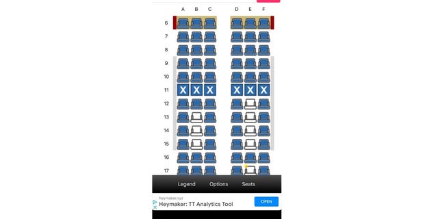 Example of the highlighted seats chosen on the map based on information provided. 