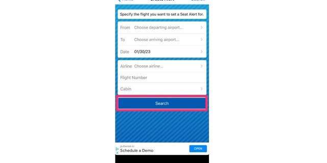 Flight information example using Seat Alerts. 