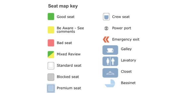 Display of the seat map to show you what each color means. 