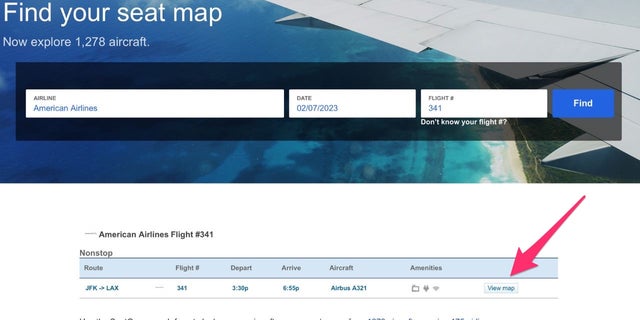 Display of "view map" on SeatGuru's website. 