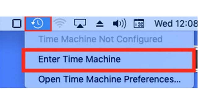 Screenshot of how to enter time machine on an Apple computer.