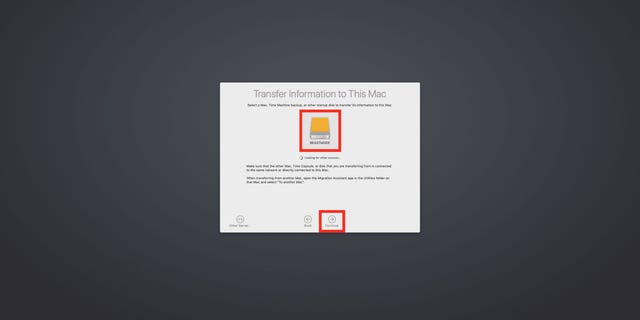 Screenshot showing you how transfer your backup to your Mac.