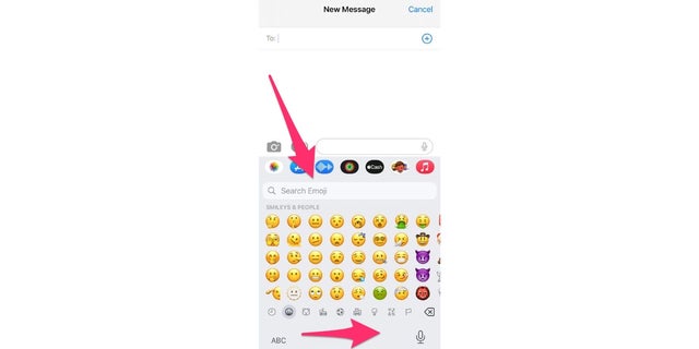 Using an emoji keyboard for iPhone messaging.