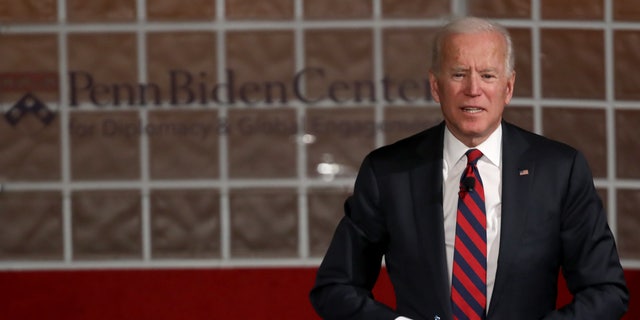 Former U.S Vice president Joe Biden speaks at the University of Pennsylvania’s Irvine Auditorium February 19, 2019 in Philadelphia, Pennsylvania.