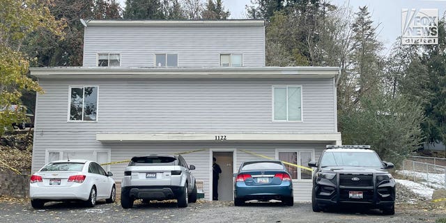 Police search a home in Moscow, Idaho on Nov. 14, a day after four University of Idaho students were killed there. The victims are Ethan Chapin, 20, of Conway, Washington; Madison Mogen, 21, of Coeur d'Alene, Idaho; Xana Kernodle, 20, of Avondale, Idaho; and Kaylee Goncalves, 21, of Rathdrum, Idaho.