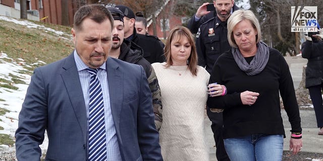 The Goncalves family attorney leaves the Latah County Courthouse with Alivea Stevenson, in a beige sweater, following close behind. The family attended Bryan Kohberger's initial appearance in Idaho on Jan. 5, 2023, when the probable cause affidavit was unsealed.