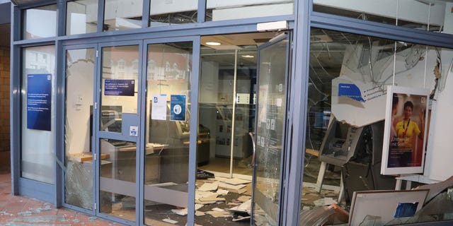 The crime scene after criminals blew up an ATM at a German bank. (Photo: Hesse's State Office of Criminal Investigation/Europol.)