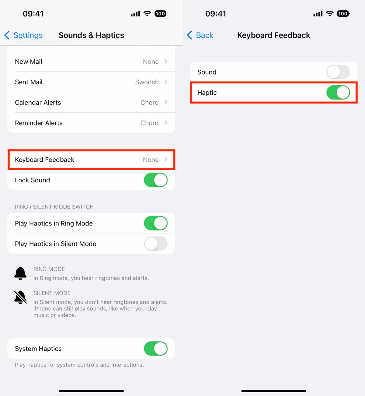 Haptic feedback setting for keyboard on iOS 16