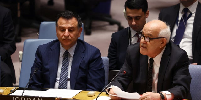 Riyad H. Mansour, Permanent Observer of Palestine to the United Nations, speaks to a meeting of the U.N. Security Council to discuss recent developments at the Al Aqsa mosque compound in Jerusalem, at U.N. headquarters in New York, January 5, 2023. 