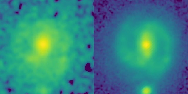 The power of JWST to map galaxies at high resolution and at longer infrared wavelengths than Hubble allows it look through dust and unveil the underlying structure and mass of distant galaxies. This can be seen in these two images of the galaxy EGS23205, seen as it was about 11 billion years ago. In the HST image (left, taken in the near-infrared filter), the galaxy is little more than a disk-shaped smudge obscured by dust and impacted by the glare of young stars, but in the corresponding JWST mid-infrared image (taken this past summer), it’s a beautiful spiral galaxy with a clear stellar bar. 