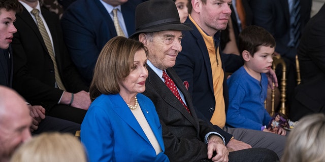 Representative Nancy Pelosi, a Democrat from California, and her husband Paul Pelosi, in the East Room of the White House in Washington, DC, US, on Tuesday, Jan. 17, 2023. 