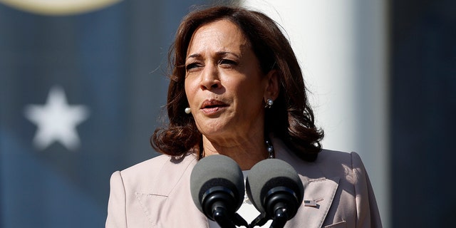 U.S. Vice President Kamala Harris gives remarks on the South Lawn of the White House on September 13, 2022 in Washington, DC. 