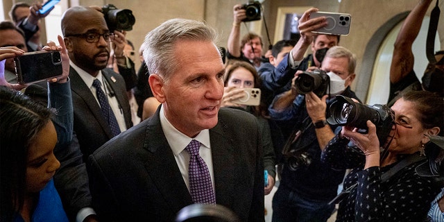 House Minority Leader Kevin McCarthy, R-Calif., arrived at the Capitol as the House met for a second day to elect a speaker and convene the 118th Congress on Capitol Hill in Washington, Wednesday, Jan. 4, 2023.