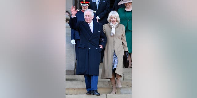 King Charles III and Camilla, Queen Consort visit Bolton Town Hall in Bolton, north west England. 