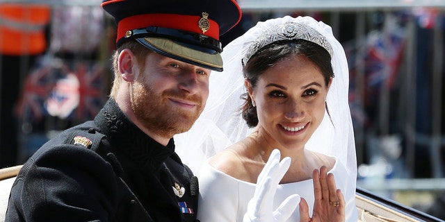 Prince Harry and Meghan Markle wave from the Ascot Landau Carriage during star-studded wedding in 2018. fter their wedding ceremony. 