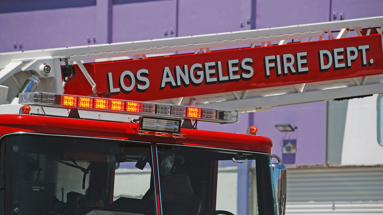 This file image shows a Los Angeles Fire Department fire truck.
