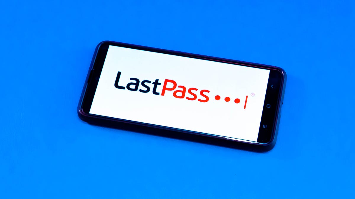 LastPass logo on a smartphone against a blue background