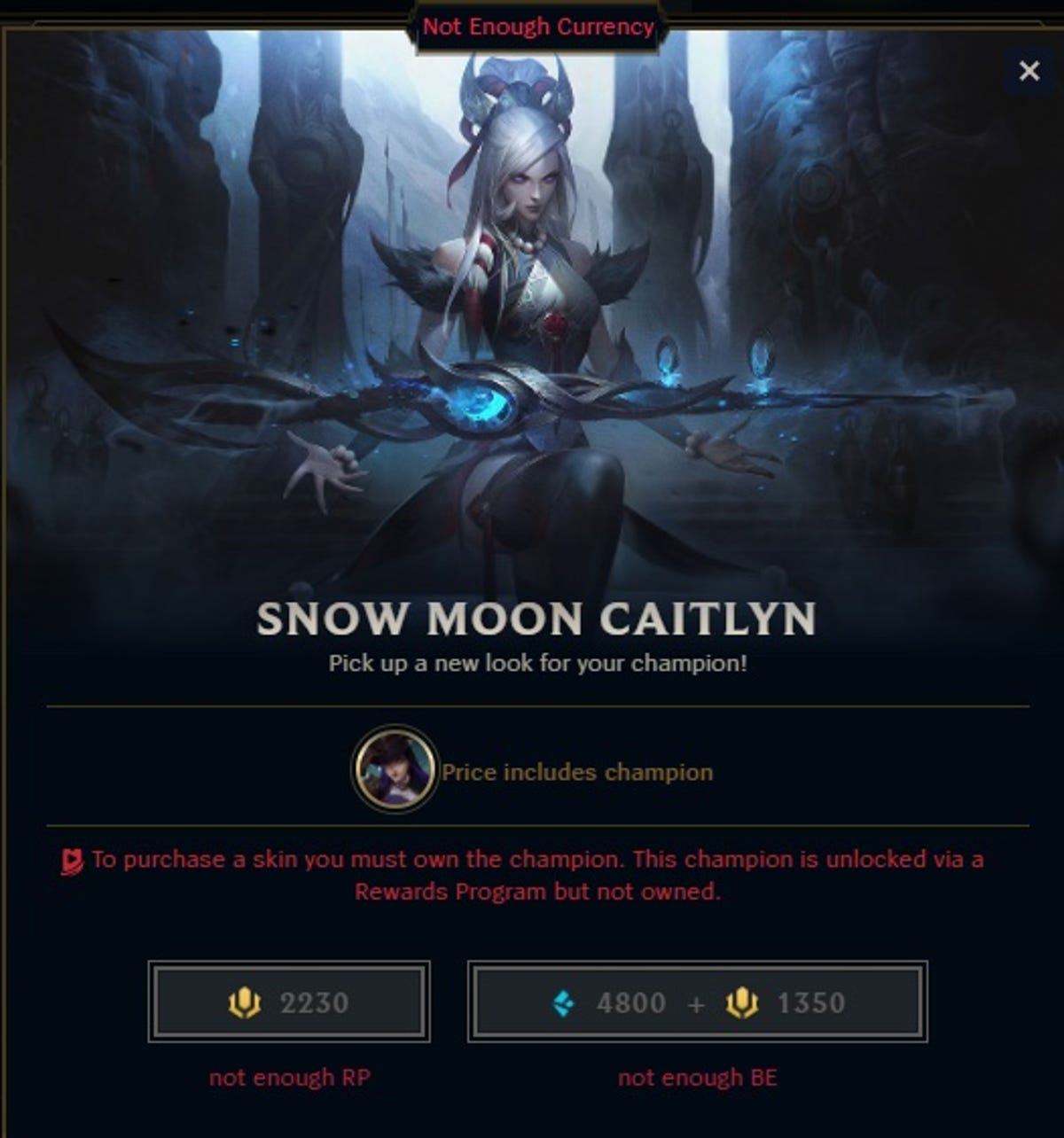 In-game notification stating the user does not own a champion