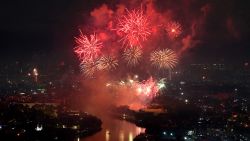 Fireworks light up the sky in Manila to celebrate during New Year celebrations on January 1, 2023.