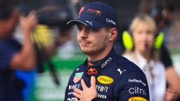 Red Bull Racing's Dutch driver Max Verstappen celebrates after taking the pole position in the Formula One Mexico Grand Prix qualifying session at the Hermanos Rodriguez racetrack in Mexico City on October 29, 2022. (Photo by CARLOS PEREZ GALLARDO / POOL / AFP) (Photo by CARLOS PEREZ GALLARDO/POOL/AFP via Getty Images)