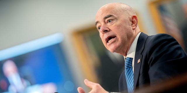 US Department of Homeland Security Secretary Alejandro Mayorkas testifies before the House Appropriations Subcommittee on Homeland Security on the Department of Homeland Securitys budget request, on Capitol Hill in Washington, DC, on April 27, 2022.