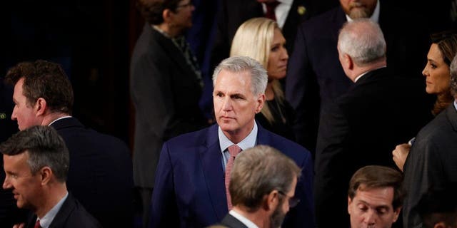 U.S. House Minority Leader Kevin McCarthy (R-CA) walks among members of the House in between roll call votes for Speaker of the House of the 118th Congress in the House Chamber of the U.S. Capitol Building on January 03, 2023, in Washington, D.C. The California Republican failed to secure the support needed to become speaker in three straight rounds of voting. 