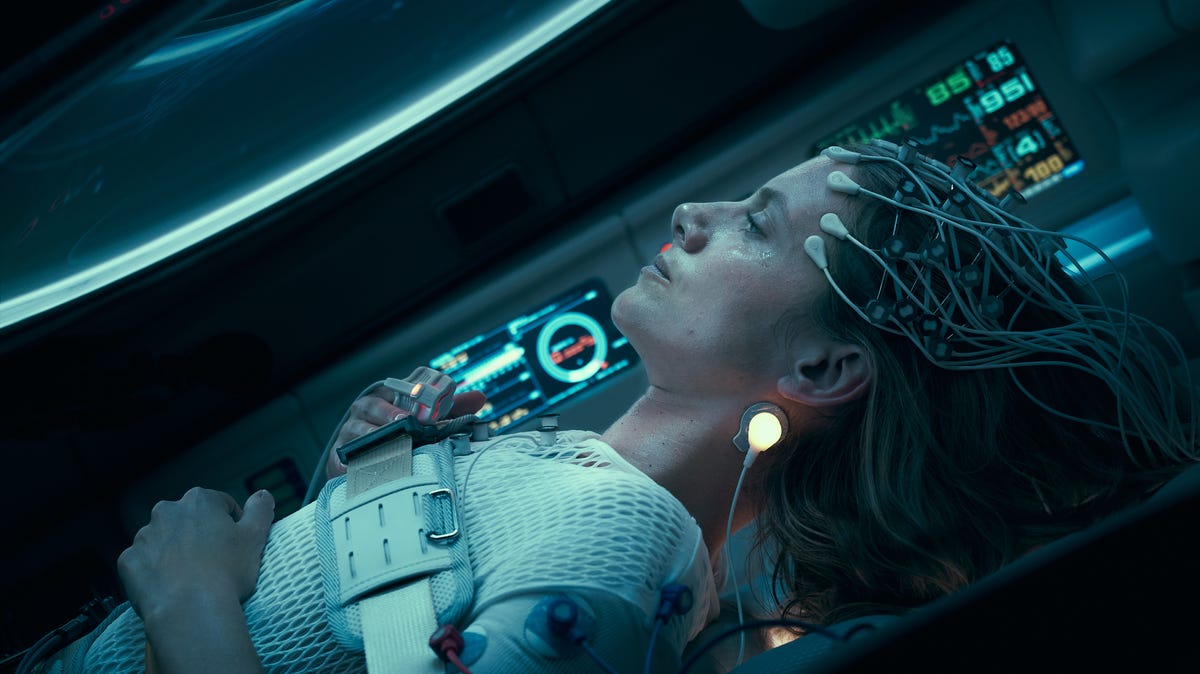 Mélanie Laurent is hooked up to the cryogenic pod in an image from Oxygen.