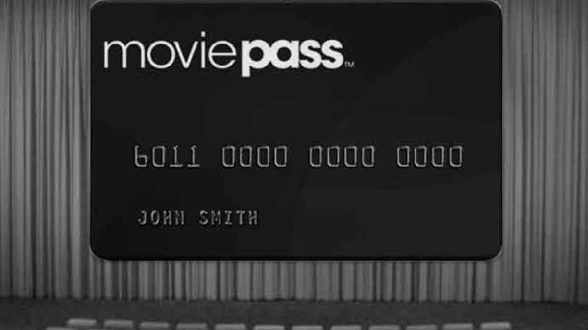 MoviePass credit card displayed on a movie theater screen