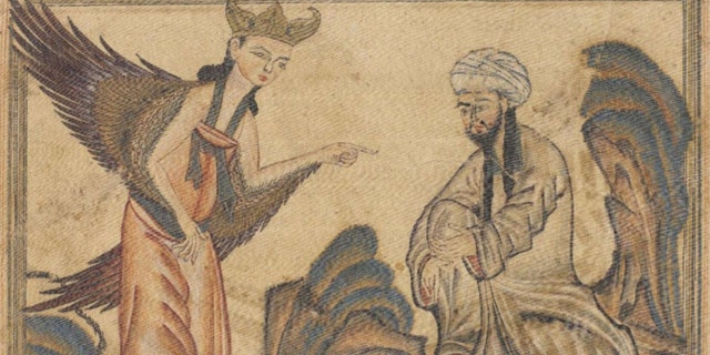 This painting by medieval Islamic scholar Rashid al-Din shows Muhammad receiving his first revelation from the angel Gabriel, and was reportedly one of the images shown to the class at Hamline University.