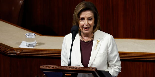 U.S. Speaker of the House Nancy Pelosi (D-CA) delivers remarks from the House Chambers of the U.S. Capitol Building on November 17, 2022 in Washington, DC.