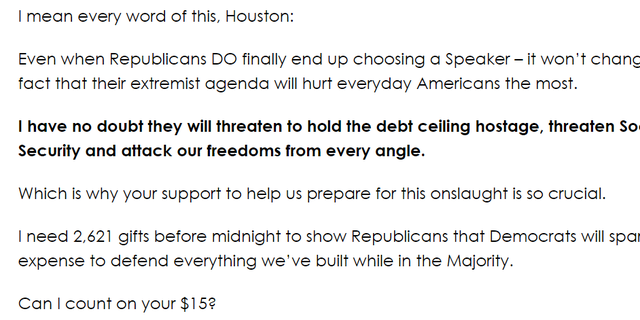 Fundraising email from former House Speaker Nancy Pelosi, D-Calif.