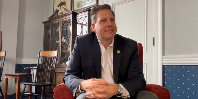 Republican Gov. Chris Sununu sits down for an interview with Fox News at the State House in Concord, New Hampshire, on Jan. 4, 2023.