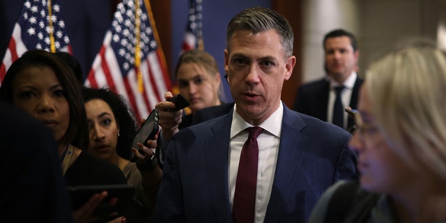 U.S. Rep. Jim Banks, R-Ind., arrives at the House Republican caucus leadership elections in the U.S. Capitol Visitors Center on November 15, 2022 in Washington, DC. 