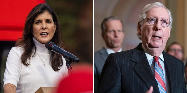 Nikki Haley, L, and Mitch McConnell, R.