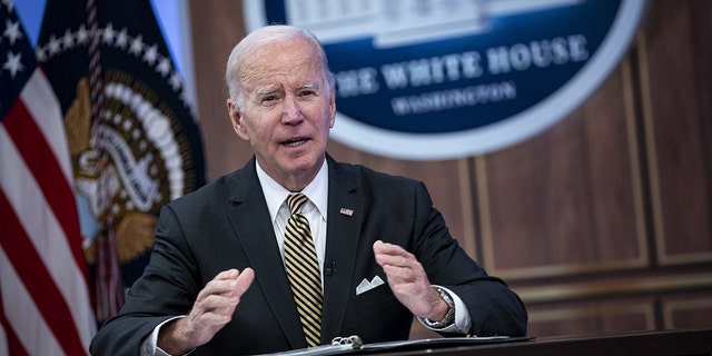 US President Joe Biden speaks in the Eisenhower Executive Office Building in Washington, DC, US, on Wednesday, Oct. 19, 2022.