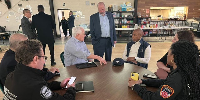 NYC Mayor Eric Adams meets with faith leaders at Sacred Heart Church to discuss the border crisis. 