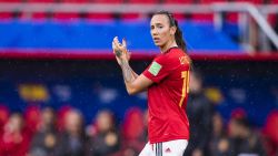 Virginia Torrecilla of Spain gestures during the 2019 FIFA Women's World Cup France group B match between Germany and Spain at Stade du Hainaut on June 12, 2019 in Valenciennes, France.