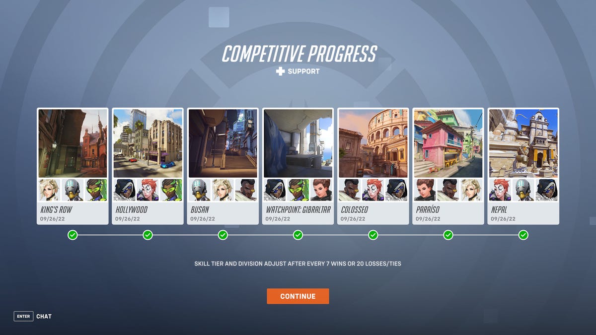 Competitive mode progress screen showing seven wins