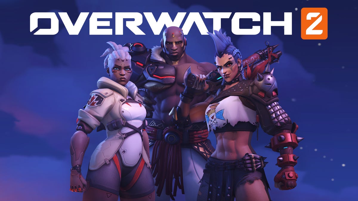 Sojourn, Doomfist and Junker Queen standing under Overwatch 2 logo