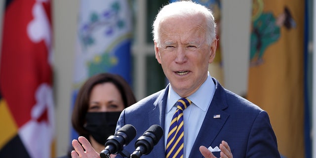 U.S. President Joe Biden speaks during an event on the American Rescue Plan in the Rose Garden of the White House on March 12, 2021, in Washington, D.C.