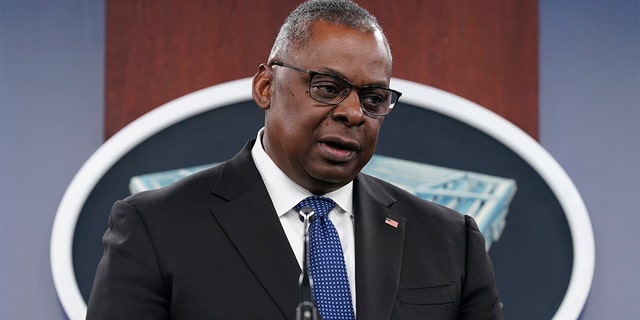 Defense Secretary Lloyd Austin speaks during a briefing at the Pentagon on Oct. 27, 2022.