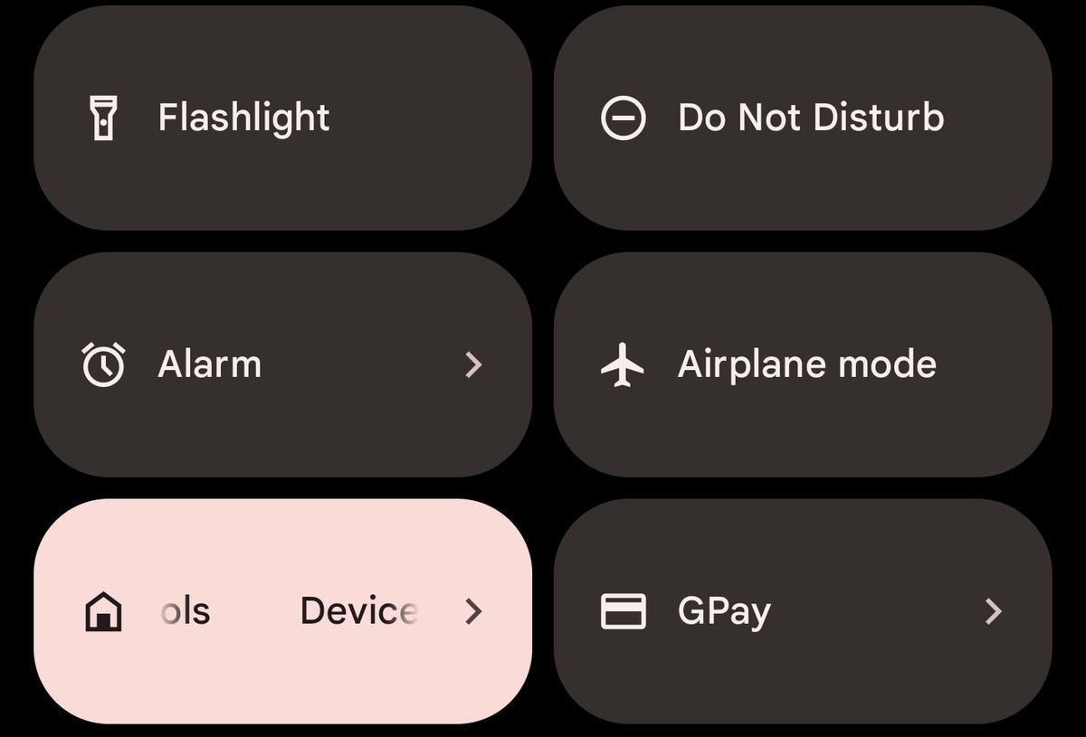 A screenshot of the Pixel's quick settings menu