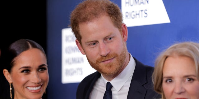 Britain's Prince Harry, Duke of Sussex, Meghan, Duchess of Sussex and Kerry Kennedy, President of RFK Human Rights attend the 2022 Robert F. Kennedy Human Rights Ripple of Hope Award Gala in New York City, U.S., December 6, 2022. 