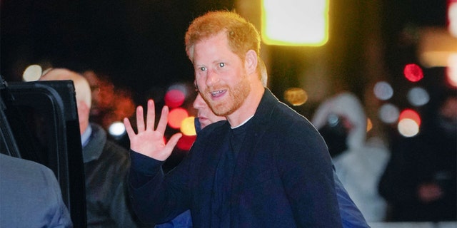 Prince Harry, Duke of Sussex is seen leaving "The Late Show With Stephen Colbert" on Jan. 9, 2023, in New York City.