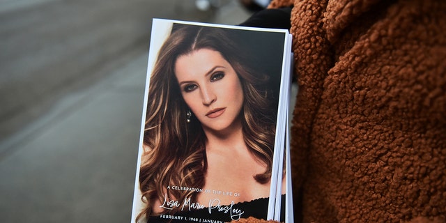 A view of the program at the public memorial for Lisa Marie Presley on Jan. 22 in Memphis, Tennessee.