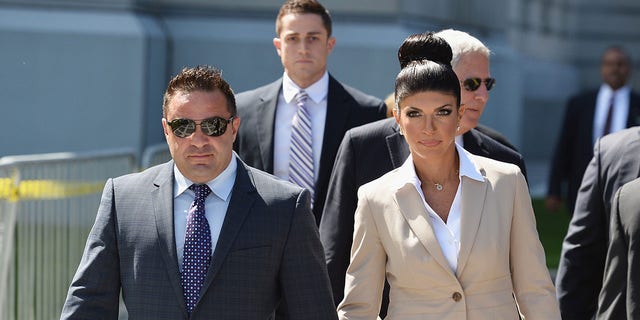 Teresa Giudice leaving court in 2013 with her then-husband Giuseppe "Joe" Giudice. 